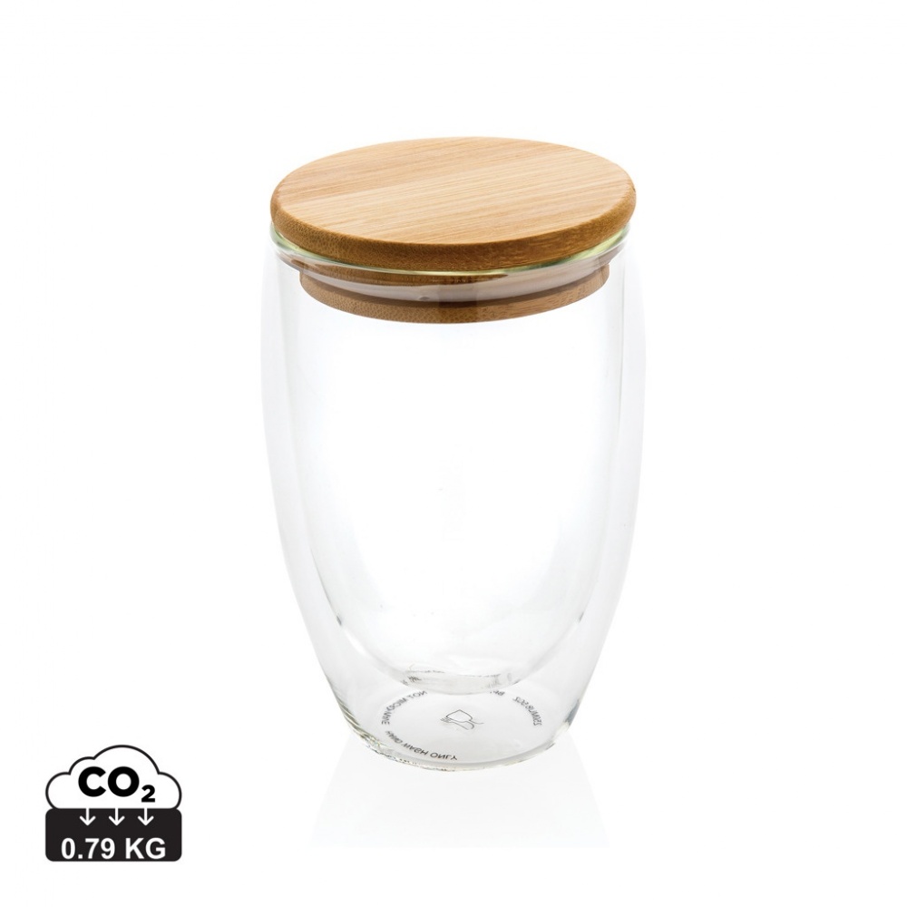 Logotrade promotional products photo of: Double wall borosilicate glass with bamboo lid 350ml