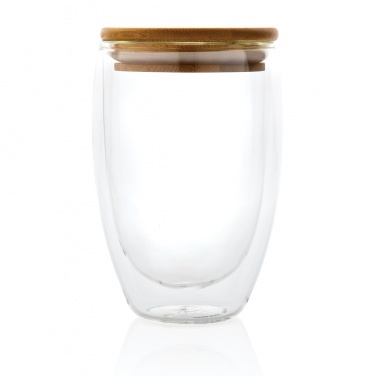 Logo trade corporate gifts image of: Double wall borosilicate glass with bamboo lid 350ml