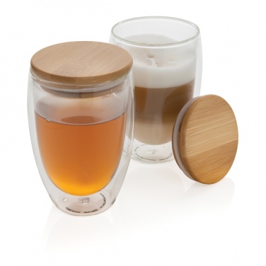 Logo trade promotional gift photo of: Double wall borosilicate glass with bamboo lid 350ml