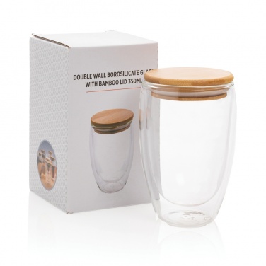 Logotrade corporate gift image of: Double wall borosilicate glass with bamboo lid 350ml