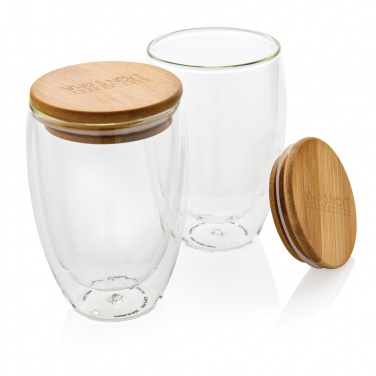 Logotrade corporate gift picture of: Double wall borosilicate glass with bamboo lid 350ml 2pc set