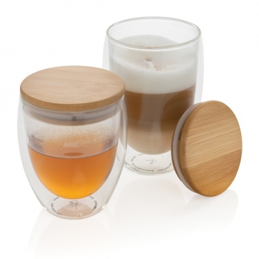 Logotrade promotional items photo of: Double wall borosilicate glass with bamboo lid 350ml 2pc set
