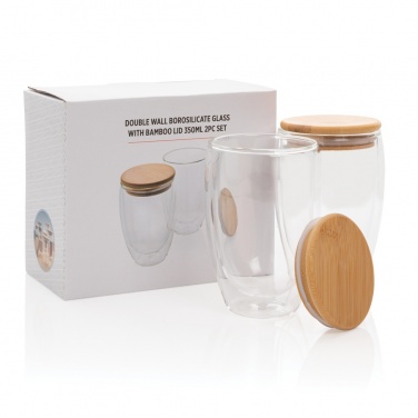 Logotrade promotional product image of: Double wall borosilicate glass with bamboo lid 350ml 2pc set
