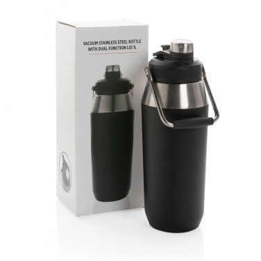 Logo trade corporate gifts picture of: Vacuum stainless steel dual function lid bottle 1L