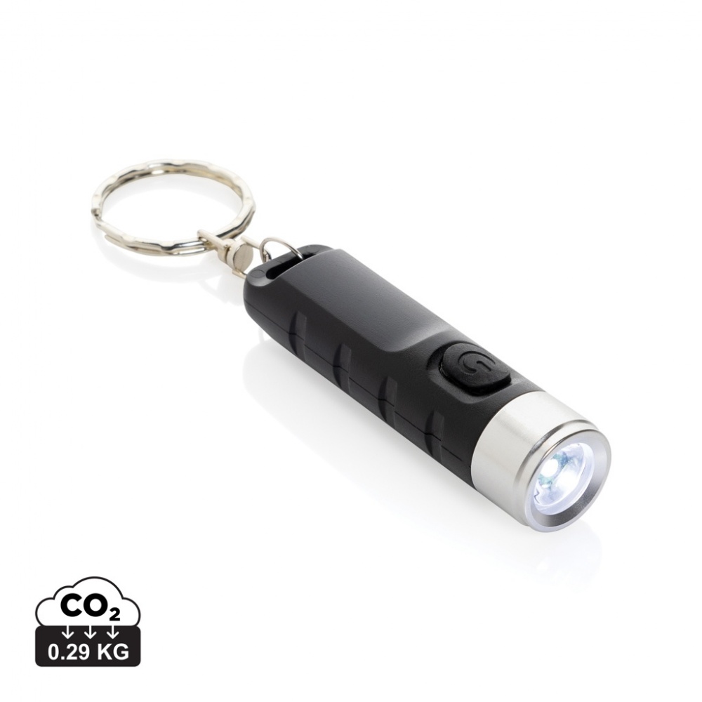 Logotrade promotional gift picture of: Globix RCS recycled plastic USB re-chargeable keychain torch