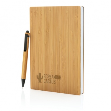 Logo trade promotional giveaway photo of: A5 Bamboo notebook & pen set