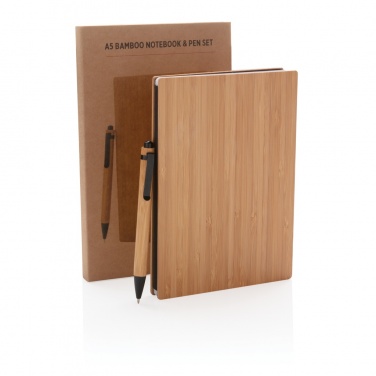 Logo trade promotional gifts image of: A5 Bamboo notebook & pen set