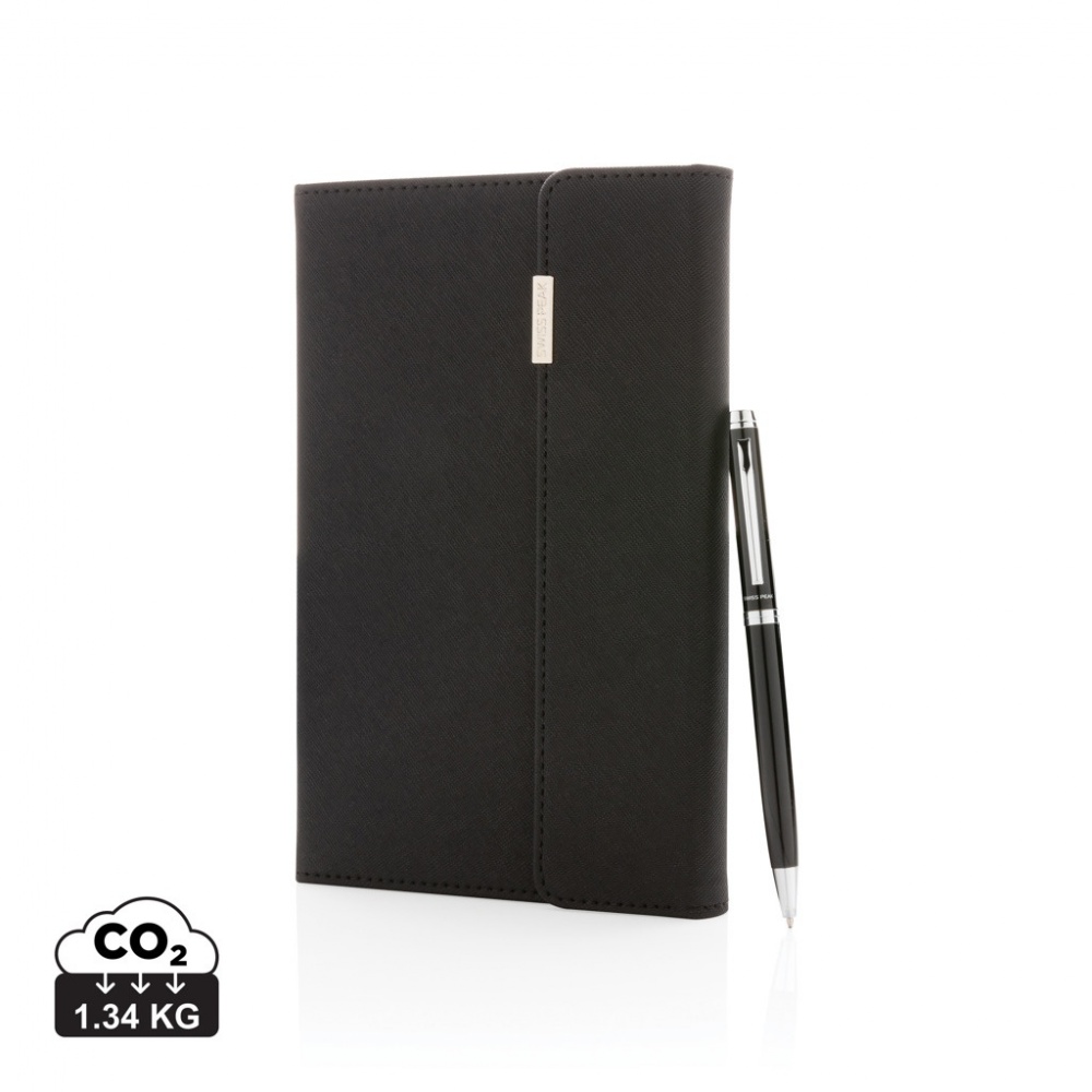 Logo trade promotional giveaways image of: Swiss Peak deluxe A5 notebook and pen set
