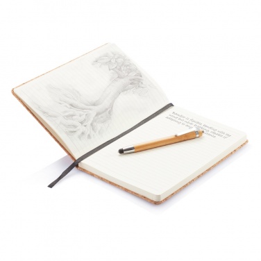 Logo trade business gift photo of: A5 notebook with bamboo pen including stylus