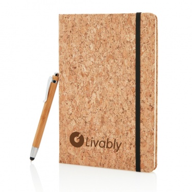 Logo trade promotional product photo of: A5 notebook with bamboo pen including stylus