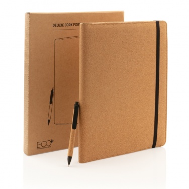 Logo trade promotional products image of: Deluxe cork portfolio A4 with pen