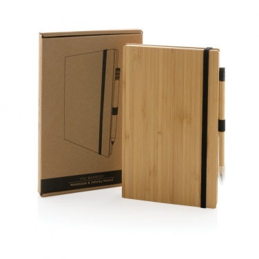 Logo trade promotional gifts image of: Bamboo notebook and infinity pencil set