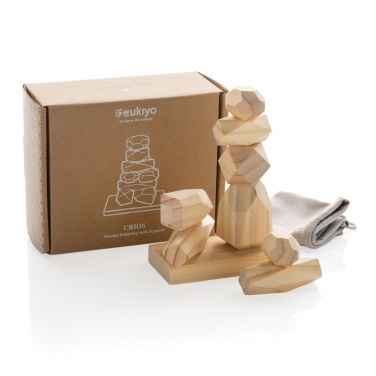 Logo trade business gift photo of: Ukiyo Crios wooden balancing rocks in pouch