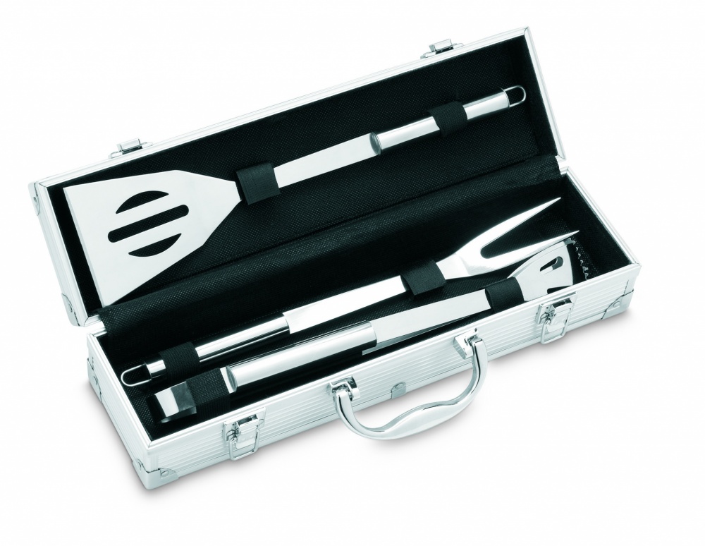 Logo trade business gifts image of: 3 BBQ tools in aluminium case