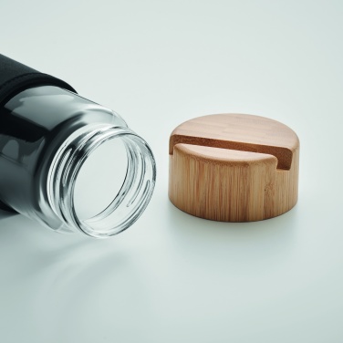 Logo trade business gifts image of: Glass bottle bamboo lid 600ml