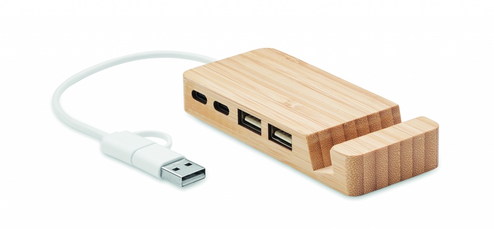 Logo trade corporate gift photo of: Bamboo USB 4 ports hub