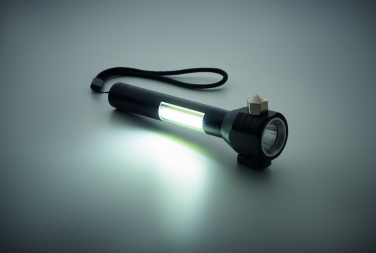 Logotrade promotional product image of: 3-in-1 aluminum flashlight with an emergency hammer and seatbelt cutter, customizable with printing