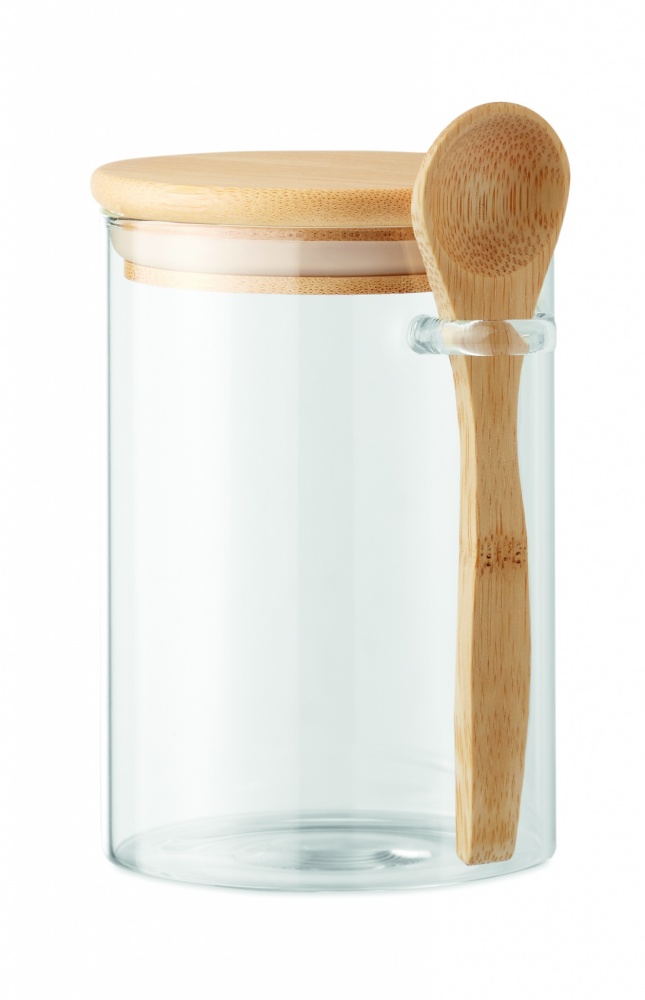 Logo trade promotional product photo of: Glass jar with spoon 600 ml