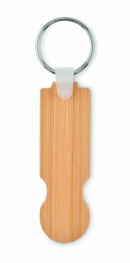 Logo trade promotional giveaways image of: Bamboo euro token key ring Rauma