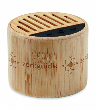 Logo trade promotional giveaways picture of: Round bamboo wireless speaker