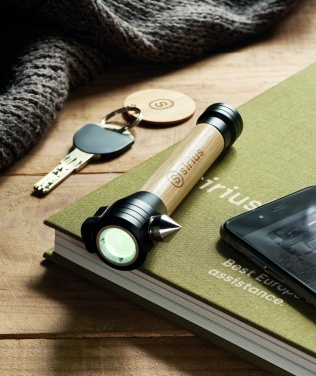 Logo trade advertising product photo of: 3-in-1 bamboo flashlight with an emergency hammer and seatbelt cutter