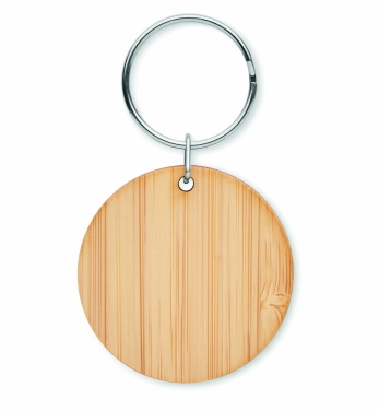 Logo trade promotional merchandise photo of: Round bamboo key ring Pieksämäki