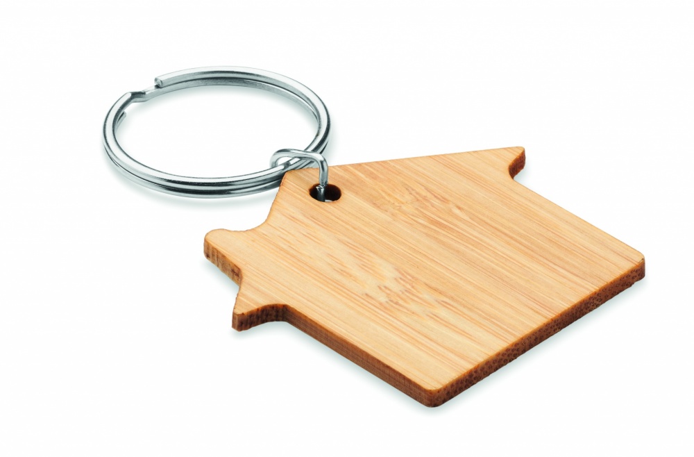 Logo trade business gift photo of: House shaped bamboo key ring Järvenpää