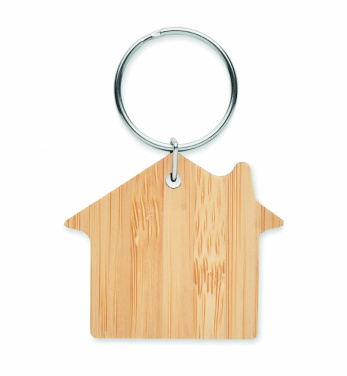 Logo trade promotional merchandise photo of: House shaped bamboo key ring Järvenpää