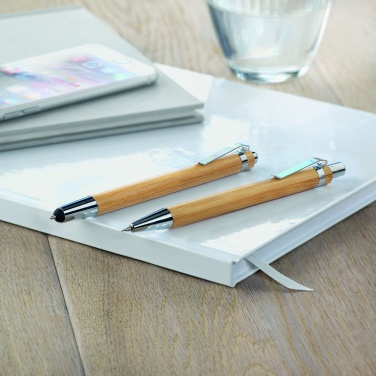 Logo trade promotional gift photo of: Bamboo pen and pencil set