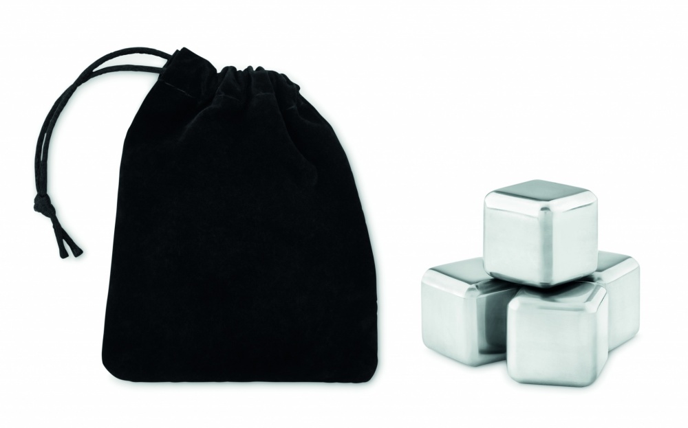 Logo trade promotional product photo of: Set of 4 SS ice cubes in pouch