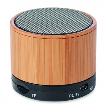 Logotrade promotional giveaway image of: Round Bamboo wireless speaker