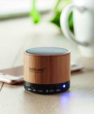 Logotrade promotional product image of: Round Bamboo wireless speaker