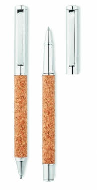 Logo trade business gifts image of: Metal Ball pen set in cork box