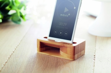 Logo trade promotional gift photo of: Bamboo phone stand-amplifier CARACOL