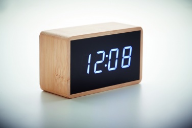 Logo trade promotional merchandise image of: LED alarm clock bamboo casing Düsseldorf