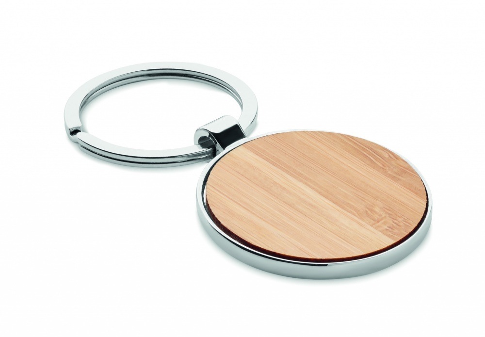 Logo trade business gift photo of: Round key ring metal bamboo Dobele