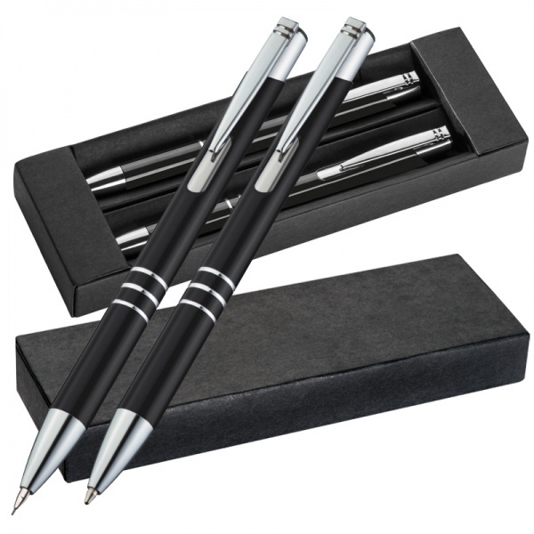 Logo trade promotional merchandise image of: Metal writing set CLAREMONT