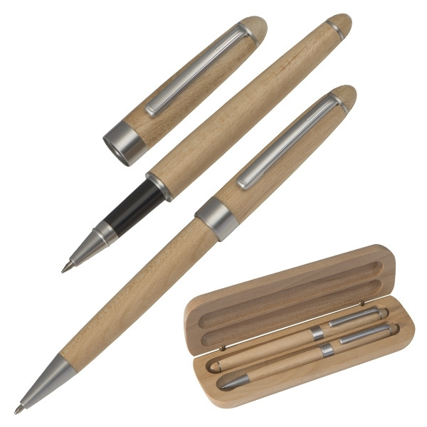 Logotrade promotional items photo of: Wooden writing set ballpen and roller INDIANAPOLIS