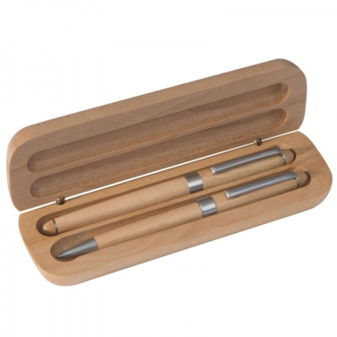 Logotrade promotional giveaway image of: Wooden writing set ballpen and roller INDIANAPOLIS