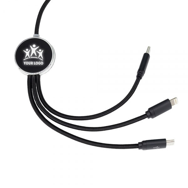 Logo trade business gifts image of: 3in1 long cable with elighted logo for engraving, W201TG