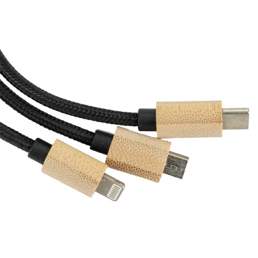 Logo trade promotional gift photo of: 3-in-1 cable with elighted logo in a wooden casing, LH-ZMU06