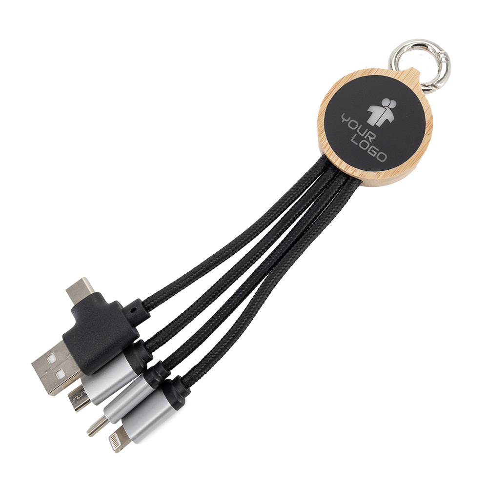 Logo trade promotional merchandise picture of: 4-in-1 cable with elighted logo in a wooden casing, LH-ZMU05