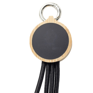 Logo trade business gifts image of: 4-in-1 cable with elighted logo in a wooden casing, LH-ZMU05