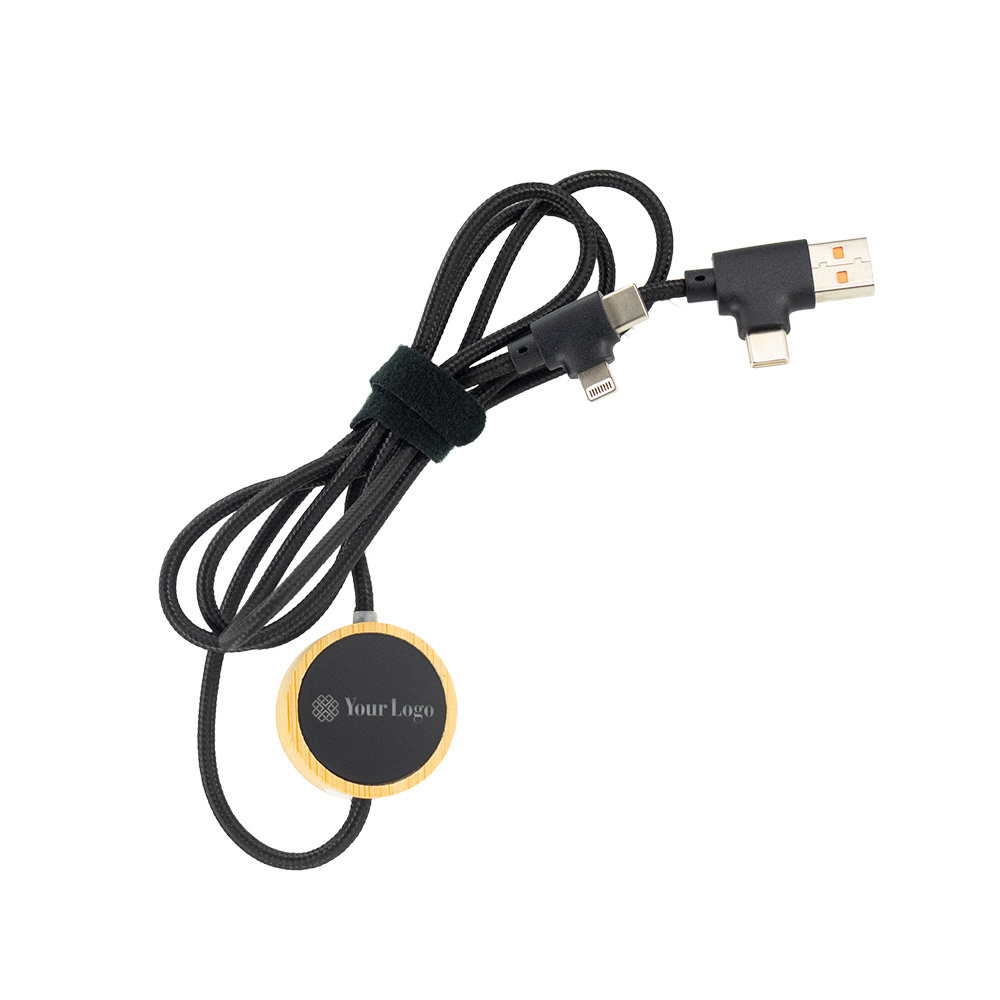 Logo trade promotional products image of: 4in1 long wooden cable with elighted logo for engraving