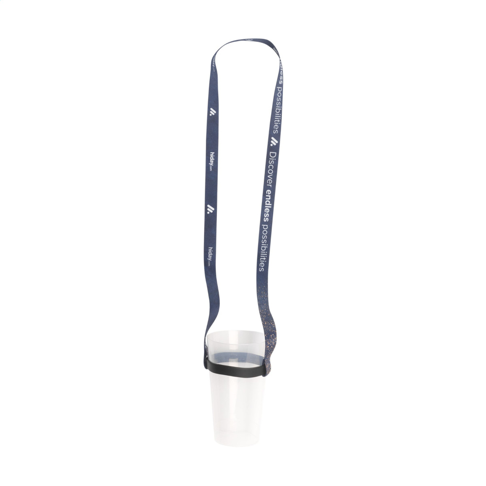Logo trade promotional gifts image of: Lanyard Sublimation RPET 1.5 cm with Cup holder