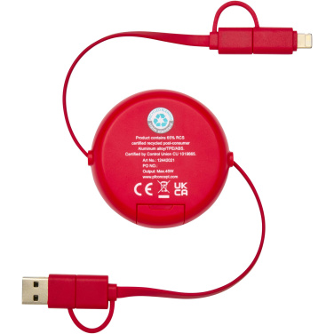 Logo trade promotional products image of: Alasia 5-in-1 100 cm recycled plastic and aluminium retractable data sync and 45W fast charge cable