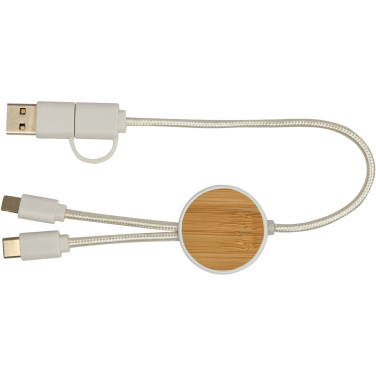 Logotrade business gifts photo of: Chechia 5-in-1 recycled plastic 30 cm data sync and 27W fast charge cable with bamboo details