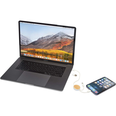 Logo trade promotional product photo of: Chechia 5-in-1 recycled plastic 30 cm data sync and 27W fast charge cable with bamboo details