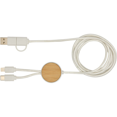 Logotrade promotional giveaway picture of: Chechia 5-in-1 recycled plastic 150 cm data sync and 27W fast charge cable with bamboo details