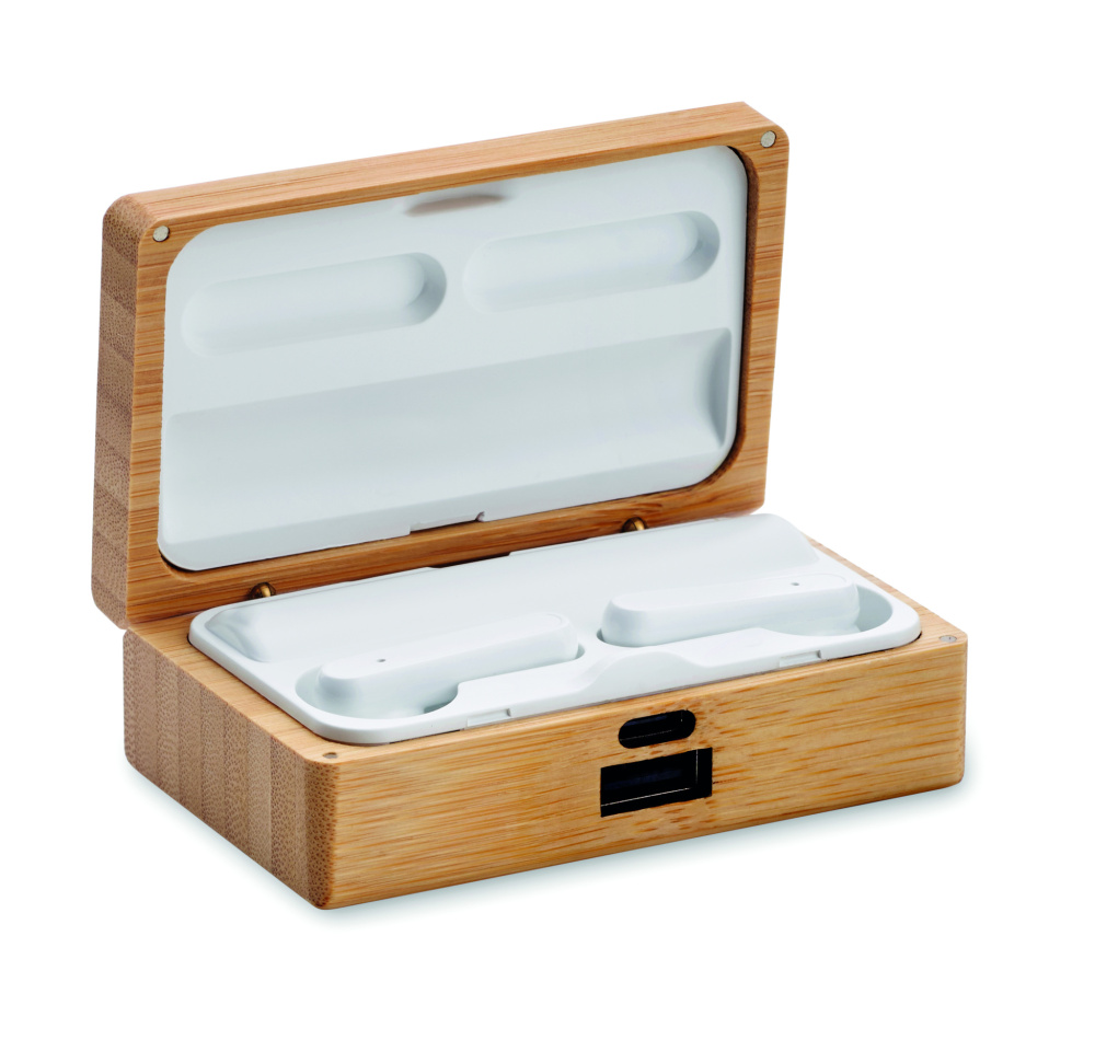 Logo trade promotional item photo of: TWS earbuds in bamboo case